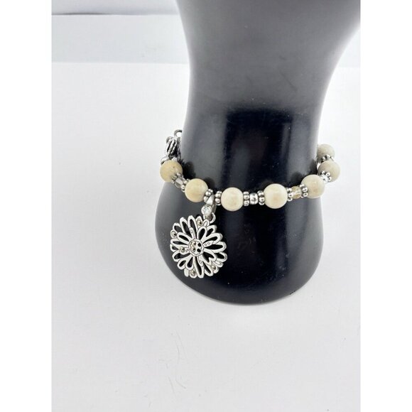 Brighton Silver Beaded Charm Bracelet Beautiful Tan Beads. - Picture 6 of 6